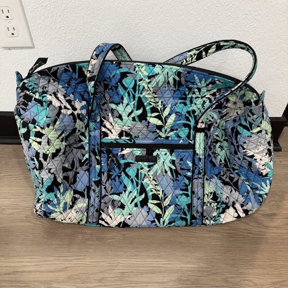 Vera Bradley Blue Camofloral Large Duffel Travel Bag Weekender Tote 21" Retired